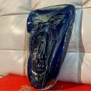 VTG MCM Erik Hoglund for Kosta Boda Blue/Clear Glass Skydreamer Mask Sculpture